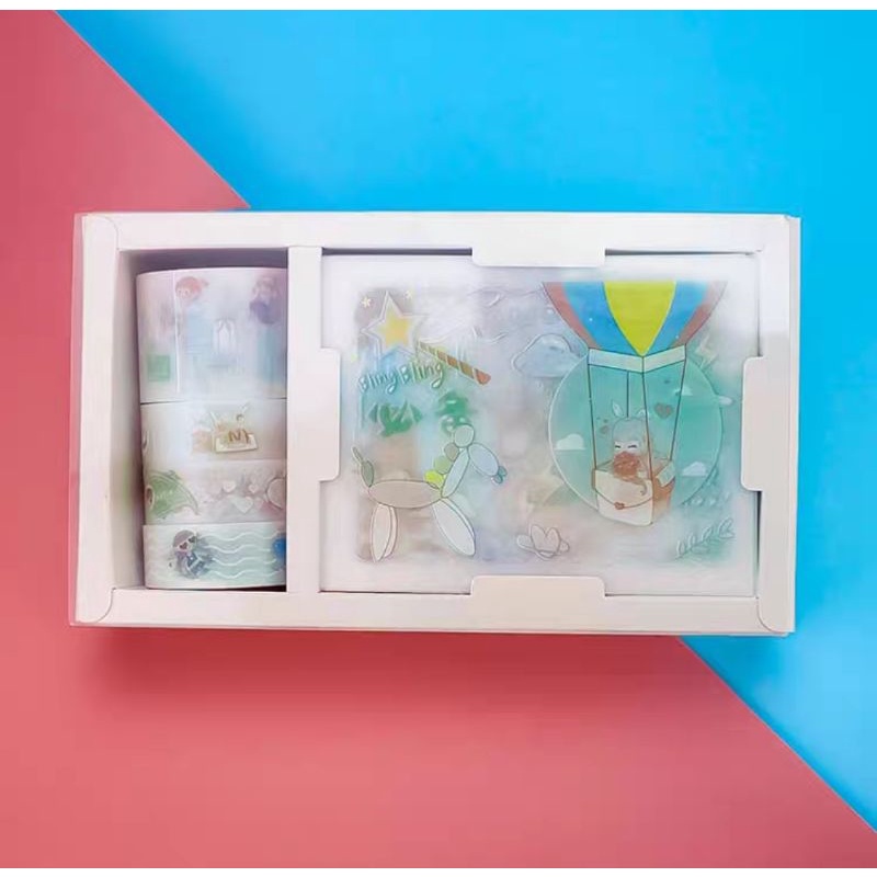 Hộp 10 trang sticker và 1 khay washi tape, mẫu ngẫu nhiên ạ, mã HZ3701