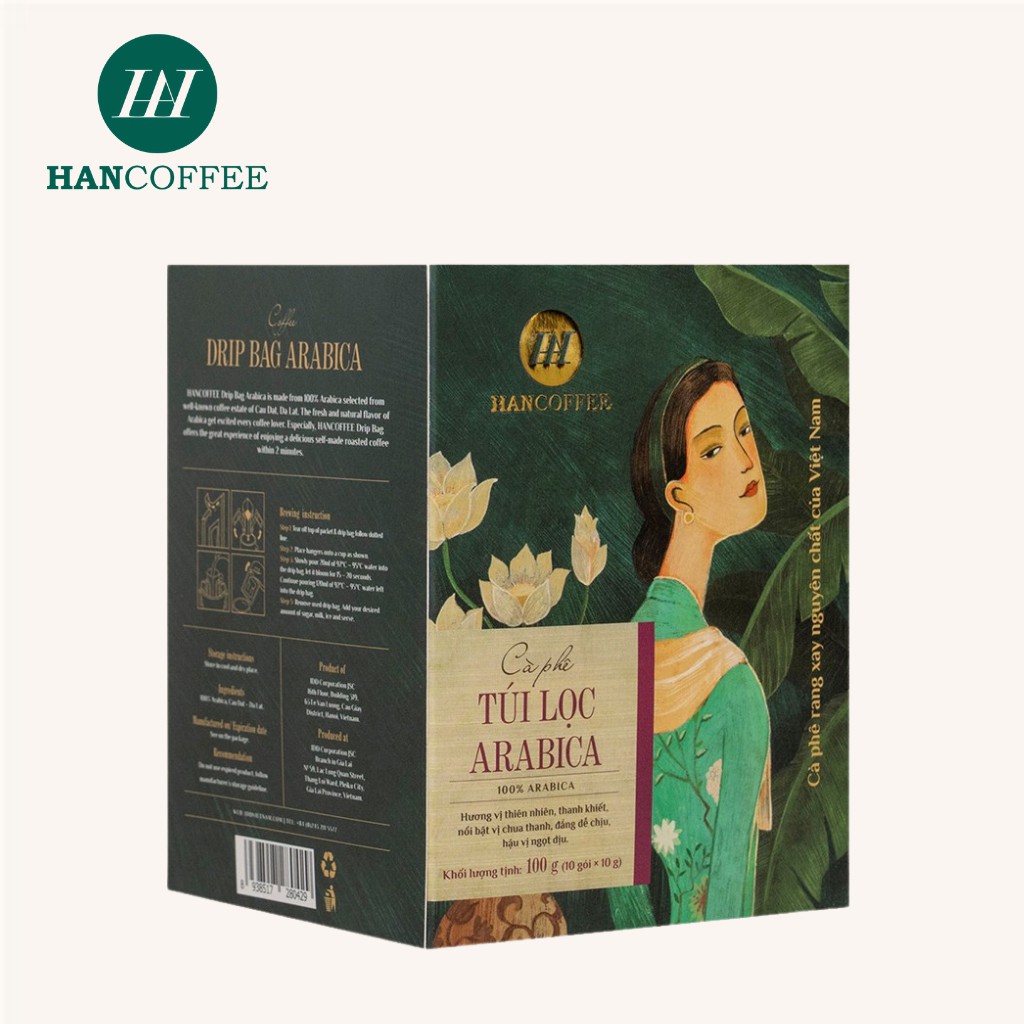 Cà Phê Phin Giấy Arabica Túi Lọc Thơm Ngon Nguyên Chất HANCOFFEE  Vị Đắng Êm, Ngọt Dịu Hộp 10 gói - HND1