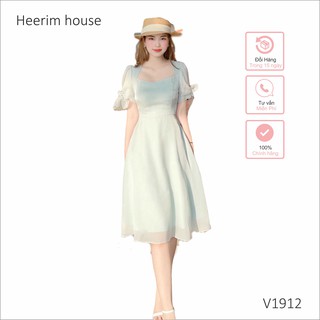 Hình ảnh Váy xòe xanh mint V1912 - phù hợp mặc công sở đi dự tiệc, đám cưới, đi cafe chủ nhật Dịu dàng nữ tính Heerim house