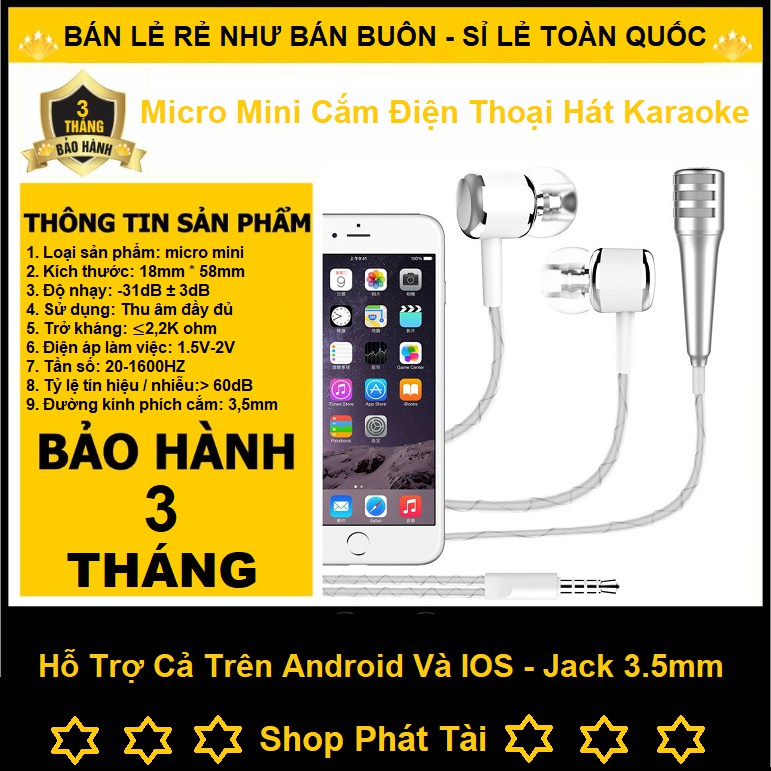 Micro Hát Karaoke Kèm Tai Nghe - Hỗ Trợ Cả Android Và ios - Jack 3.5mm