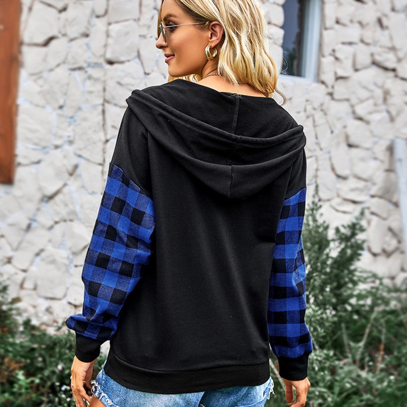 Xiangbao Áo Hoodie Cổ Chữ V Có Túi Phối Nút Đơn Giản Dành Cho Nữ