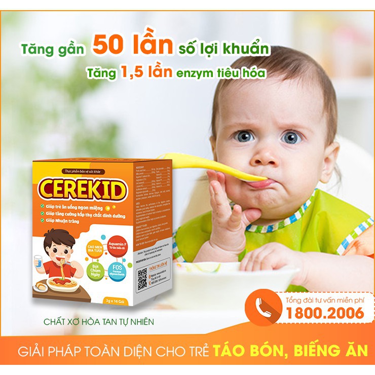 CEREKID- giúp trẻ ăn ngon miệng, cải thiện tình trạng trẻ biếng ăn, táo bón, tiêu hóa tốt ( Hộp 16 gói )