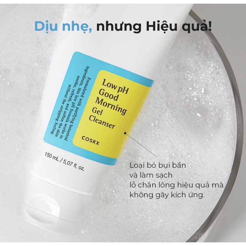 Sữa rửa mặt dạng gel COSRX 50ml chiết xuất trà xanh độ pH thấp sử dụng buổi sáng
