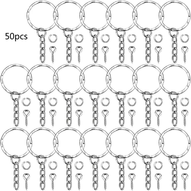 Sa Set 50 Đinh Vít Màu Bạc Gắn Móc Khóa Tiện Dụng