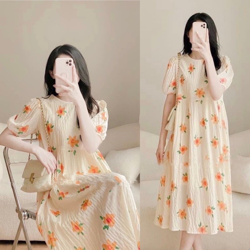 Váy Hoa Cam Hàn Quốc