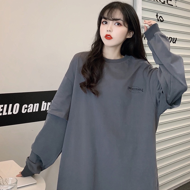 Áo thun dài tay giả hai lớp phong cách Hàn Quốc trẻ trung dành cho nữ | BigBuy360 - bigbuy360.vn