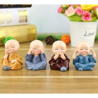 Bộ tượng 4 chú tiểu đáng yêu trang trí tiểu cảnh mini sân vườn bể cá- có ảnh thật