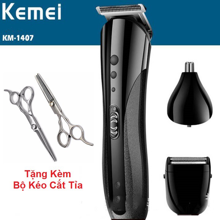 Tông Đơ Cắt Tóc Gia Đình Kemei 1407 - Tông Đơ Cắt Tóc Cạo Râu Tỉa Lông Mũi Đa Năng 3in1 Chính Hãng BH6T