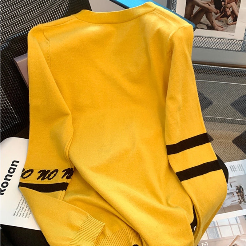 Áo Sweater Dệt Kim Tay Dài Dáng Rộng Thiết Kế Cổ Chữ V Phối Nơ Thiết Kế Mới