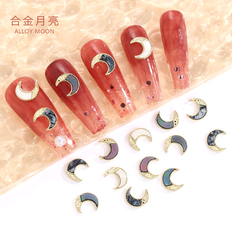 Miếng Dán Trang Trí Móng Tay Bằng Hợp Kim Hình Mặt Trăng Phong Cách Nhật Bản