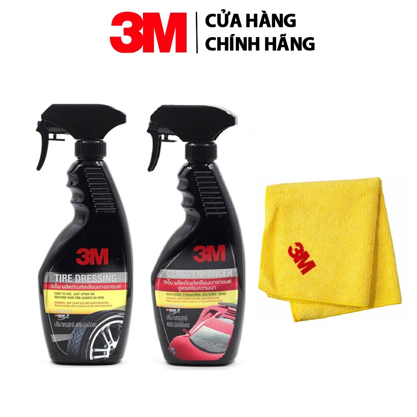 Combo Chai Xịt Bảo Dưỡng Lốp Xe + Chai Xịt Tăng Độ Bóng Sơn + Khăn Lau Xe Chuyên Dụng 3M - Tặng miếng thơm