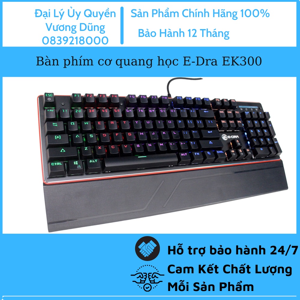 Bàn phím cơ quang học E-Dra EK300 - Switch quang chống nước, LED Rainbow, kê tay - Bảo hành chính hãng 24 tháng