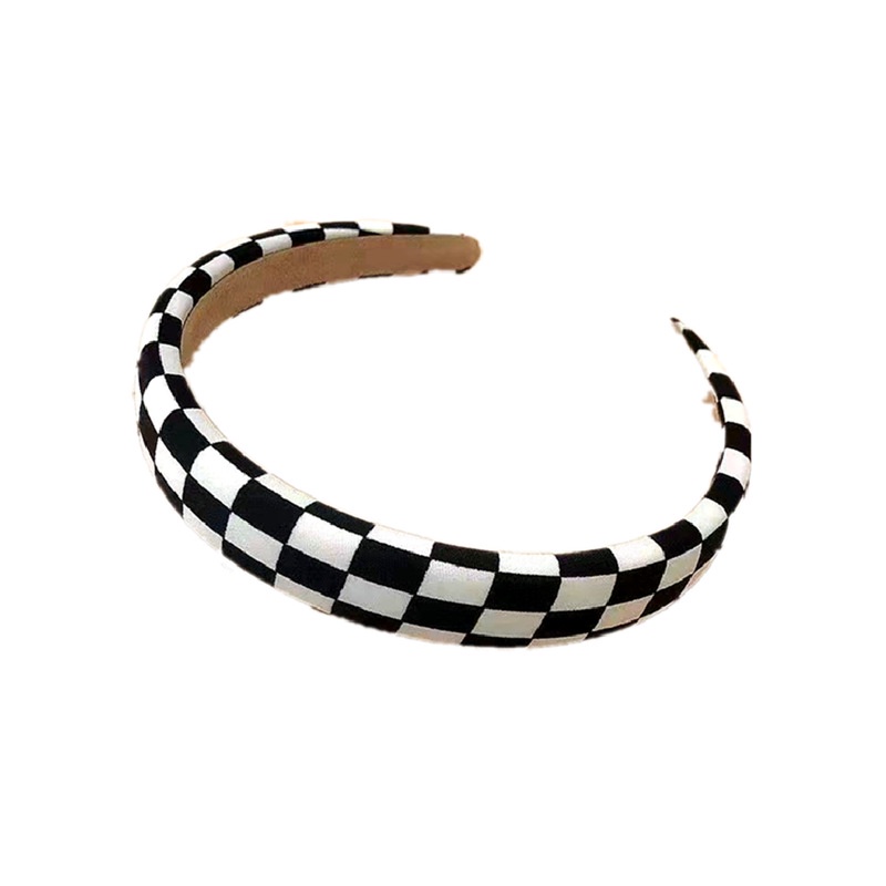 Dây Buộc Tóc Xốp Họa Tiết Caro Màu Trắng Đen Phong Cách Hàn Quốc Thời Trang Cho Nữ
