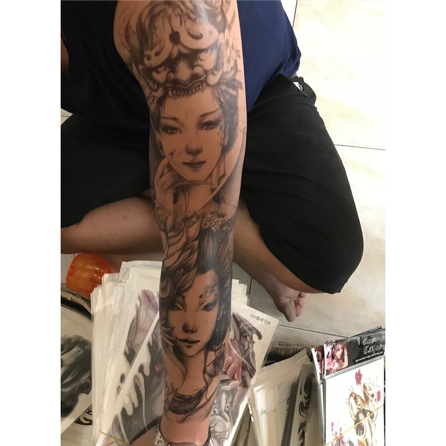 Hình xăm dán kín tay, full, bít tay cô gái nhật Geisha, xăm tạm thời chống nước JULLY Tattoo chất