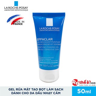 Sữa rửa mặt tạo bọt làm sạch dành cho da dầu nhạy cảm La Roche-Posay Effaclar Foaming Gel 50ml chuẩn nội địa Pháp