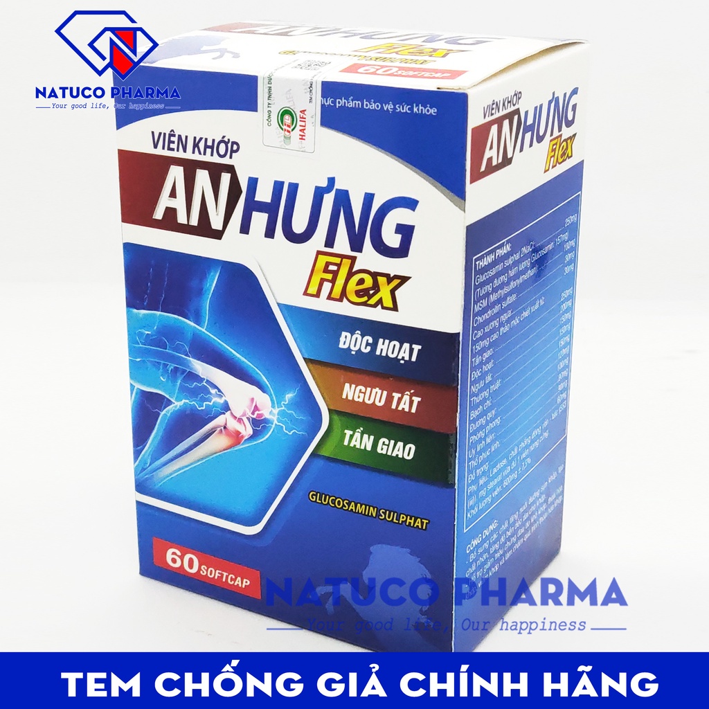 Viên khớp An Hưng Flex - thành phần Glucosamin kết hợp thảo dược giúp giảm đau khớp, thoái hóa khớp, viêm khớp - Hộp 60v