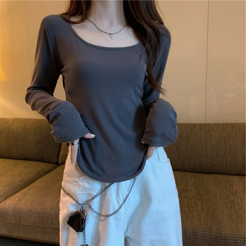 SUXI Áo Thun Tay Dài Màu Sắc Đơn Giản Dễ Phối Đồ Cho Nữ