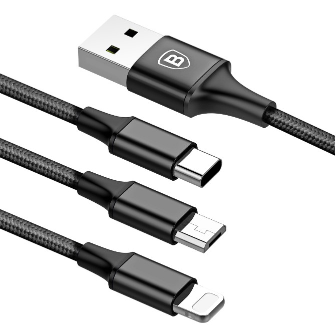 Cáp sạc nhanh 3 Đầu BASEUS dùng cho điện thoại iphone 5,6,7,8 và Samsung , oppo, xiaomi
