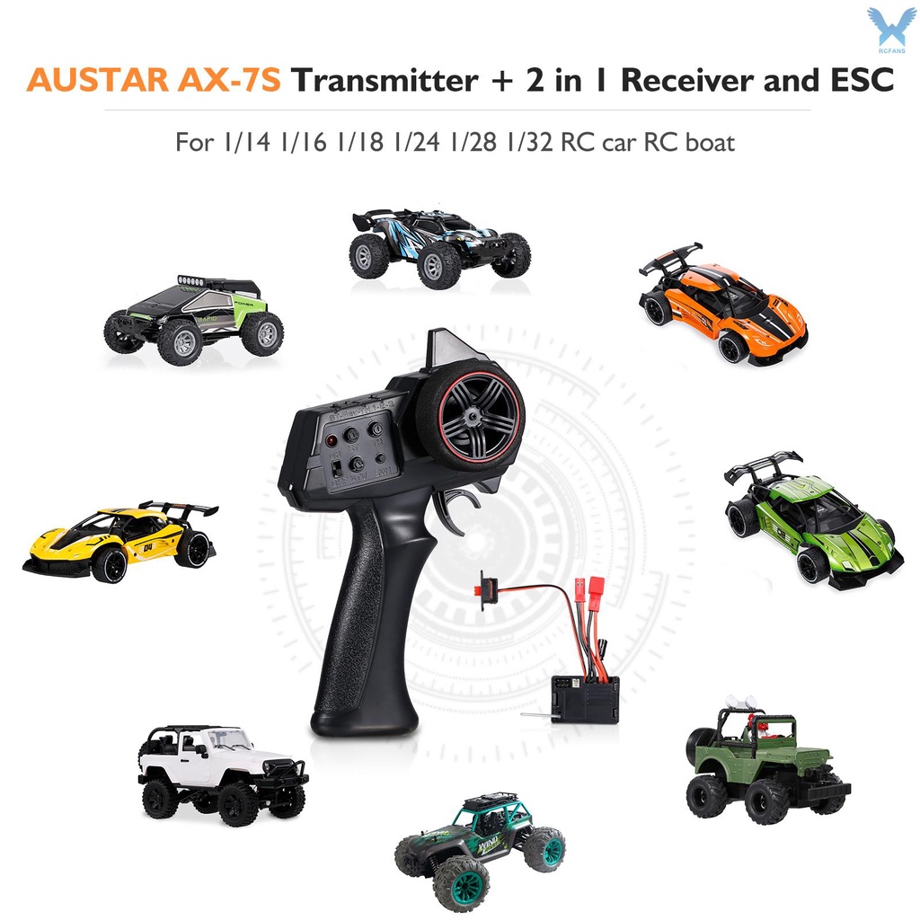Bộ điều khiển từ xa Rs AUSTAR AX-7S 2.4G ESC 2 trong 1 cho xe hơi RC thuyền RC 1/ 14 1/ 16 1/ 18 1/ 24 1/ 28 1/ 32