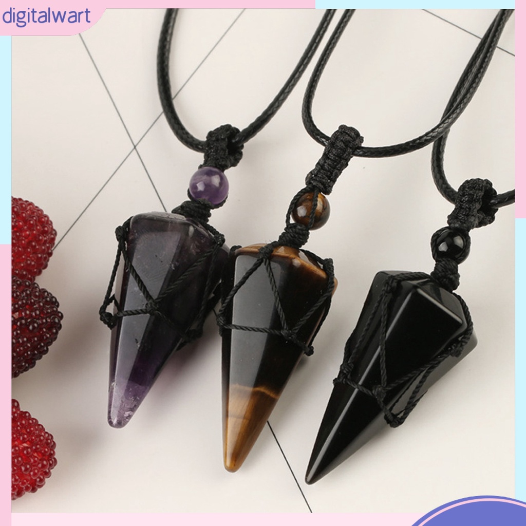 Dây Chuyền Sợi Dệt Tay Màu Đen Mặt Đá Pha Lê Lục Giác Thời Trang Cho Nam Và Nữ