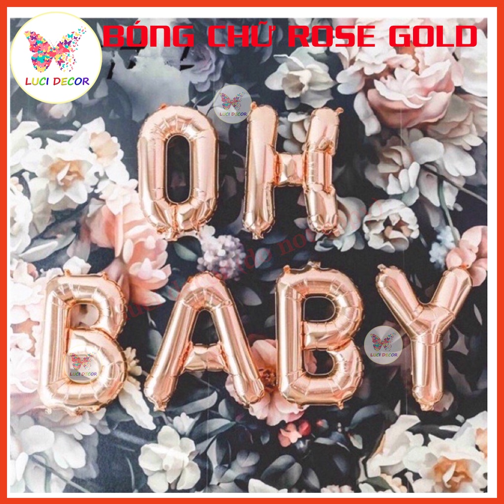 Bóng chữ rose gold ghép tên trang trí sinh nhật, trang trí phòng cưới màu hồng gold