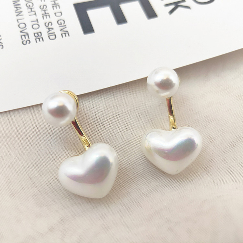 Bông Tai Hình Trái Tim Đính Ngọc Trai Xinh Xắn Dành Cho Nữ