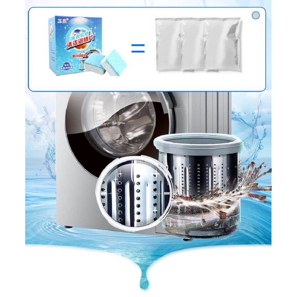 Hộp 12 Viên Tẩy Vệ Sinh Lồng Máy Giặt - Diệt Khuẩn - Tẩy Cặn Bẩn Máy Giặt.