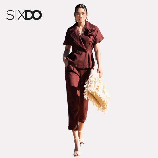 Áo vest nữ linen phối hoa ngực SIXDO