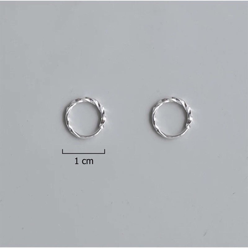 Khuyên tai bạc tròn xoắn chốt kín, bông tai nữ đẹp bằng bạc dạng khuyên tròn phay lấp lánh
