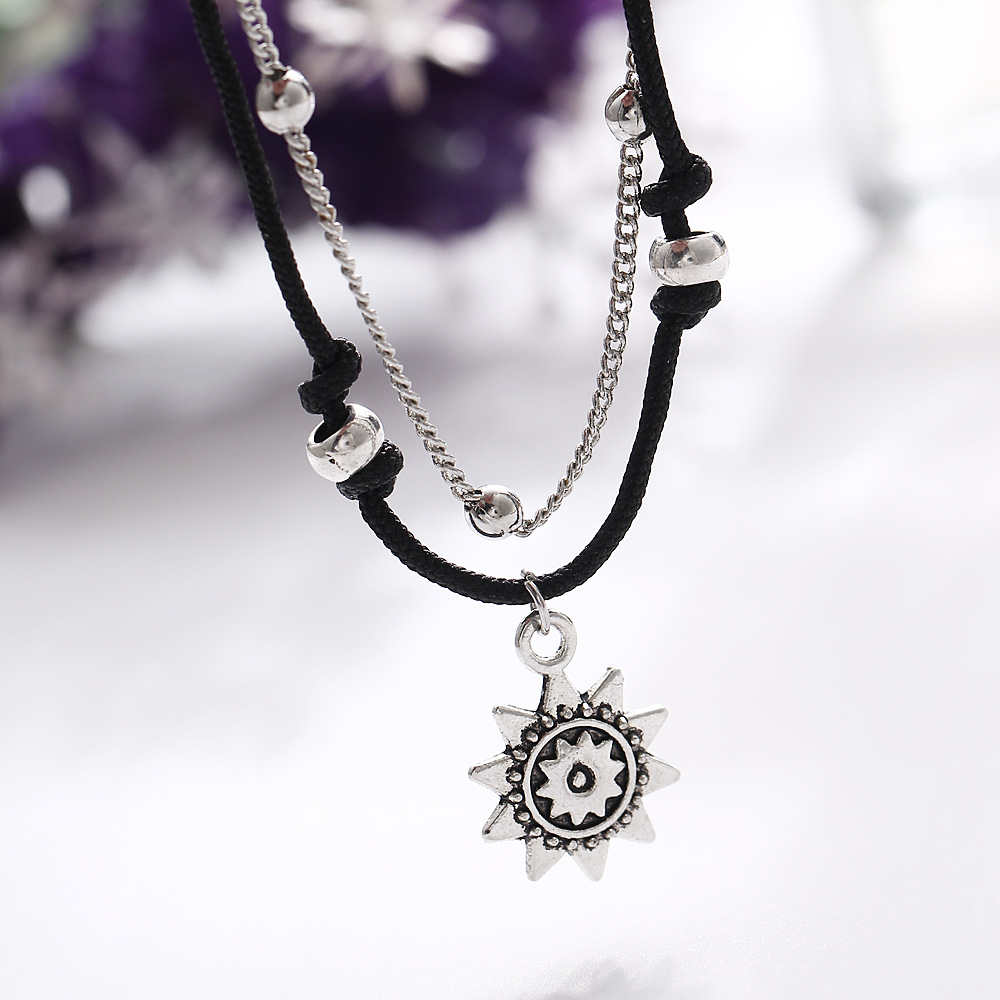 Châu Âu Và Mỹ Bohemian Đôi Bạc Cổ Hợp Kim Mặt Trời Mặt Dây Chuyền Vòng Chân Retro Hạt Vòng Đeo Tay | BigBuy360 - bigbuy360.vn