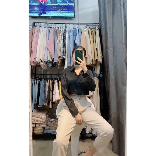 Áo sơ mi trắng đen tay dài