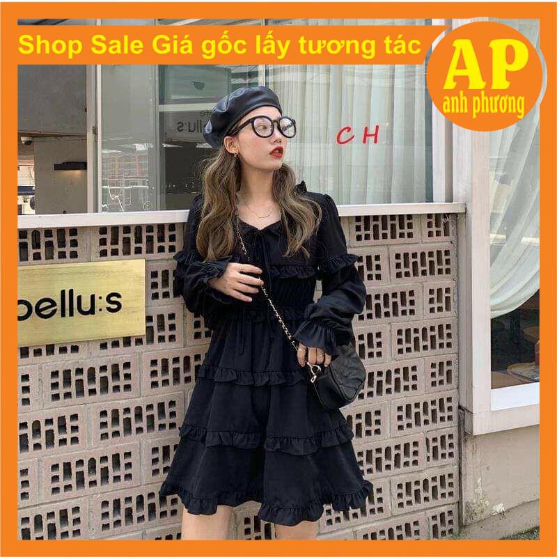 (Ảnh thật + video shop tự quay) Váy Viền Bèo Nữ 🦋 Đầm Nữ Buộc Nơ Viền Tầng hai màu đen, trắng  Vintage , váy tiểu thư 🦋 | BigBuy360 - bigbuy360.vn