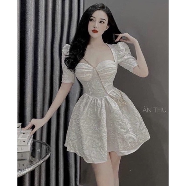 Đầm gấm from xoè cúp ngực  khoá kéo sau lưng FreeSize feedback - Bảo An Shop top hot 2023
