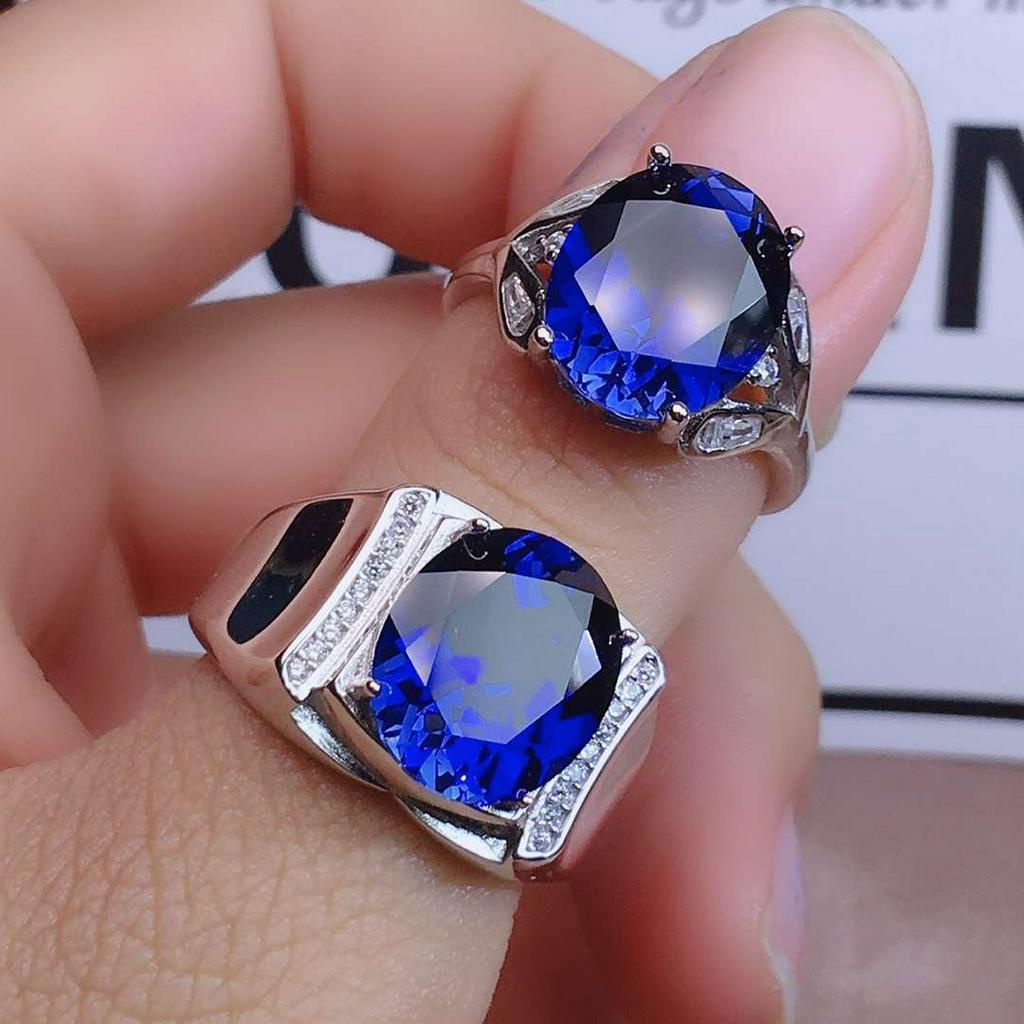 Nhẫn Cặp Mạ Bạc 925 Đính Đá Sapphire Xanh Lam