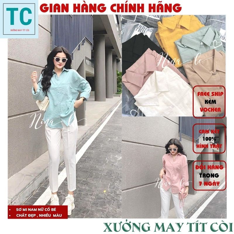 Áo sơ mi nữ form rộng tay dài Basic chất cotton lụa mềm mịn ,Áo sơmi nam nữ Dài Tay Trơn UNISEX đi học đi làm - LAZASHIO