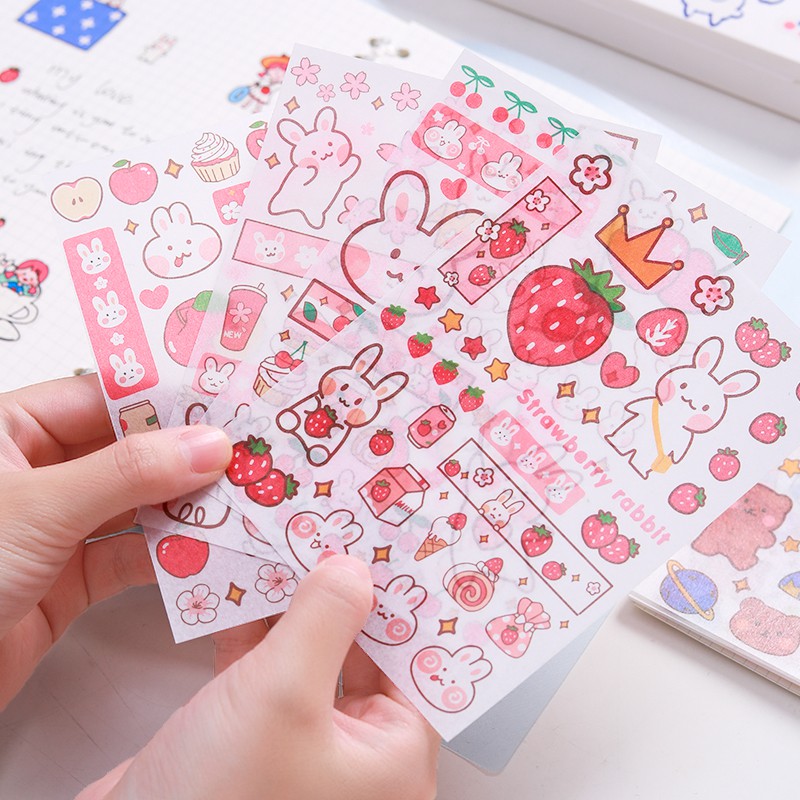 Túi 4 Tờ Sticker Dán Hình Gấu Thỏ Không Thấm Nước Trang Trí Phụ Kiện, Sổ Tay Siêu Yêu