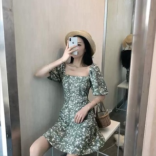 ĐẦM NGẮN CỔ VUÔNG HOA BI