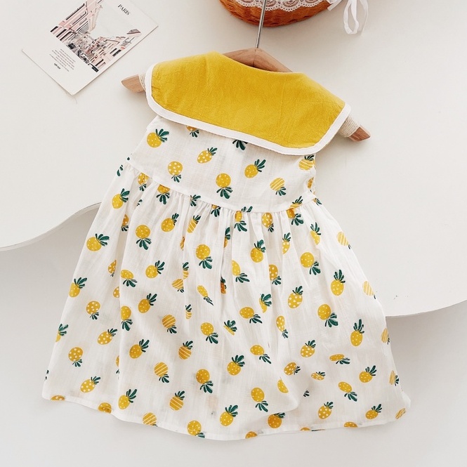 [Hàng Mới Về] Váy Họa Tiết Quả Dứa Mặc Hè Cổ Thắt Nơ Cho Bé Gái Sơ Sinh MINTSCLOSET Size Từ 1 - 5 Tuổi - GV0044