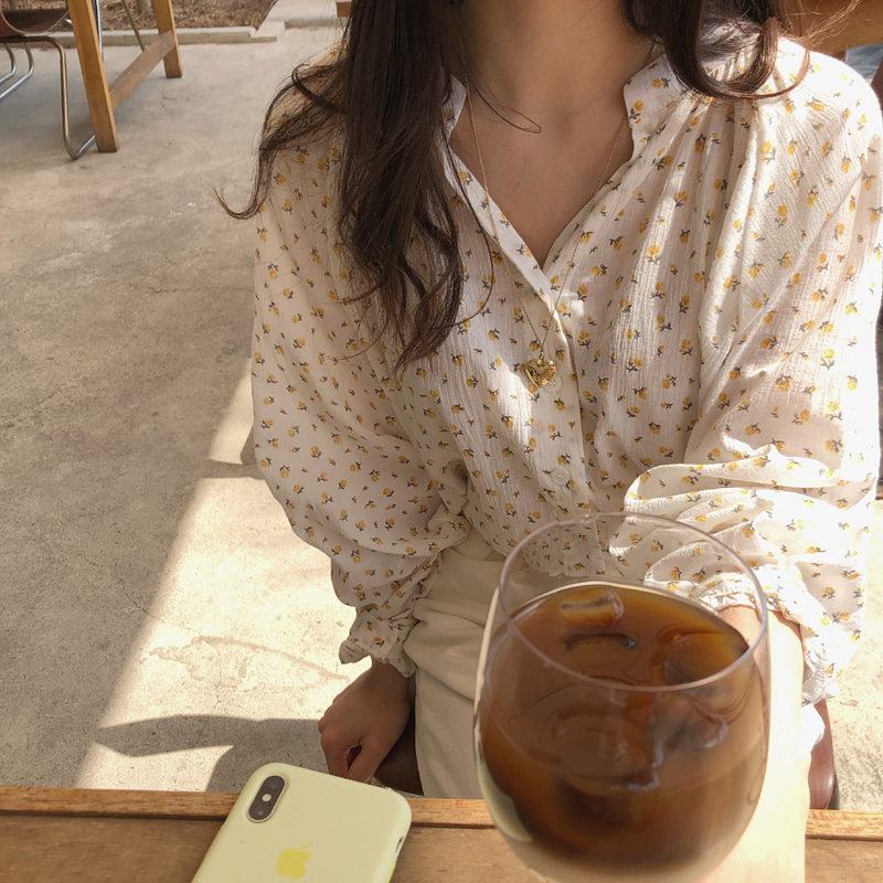 Áo sơ mi nữ tay dài dáng rộng in họa tiết hoa lá thời trang Hàn Quốc