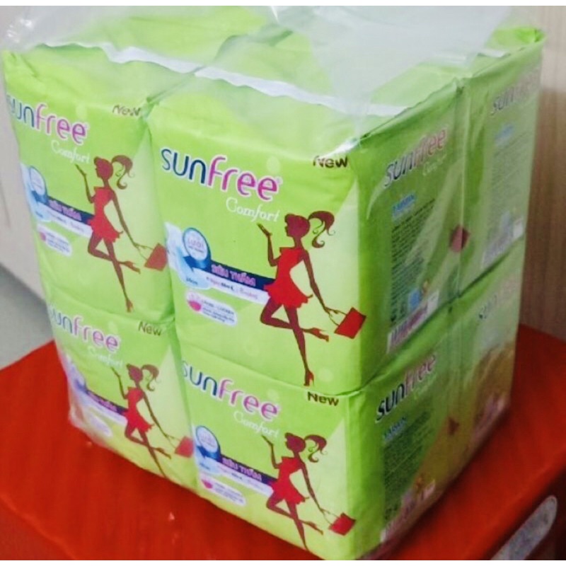 (SIÊU TIẾT KIỆM )Combo 8 gói băng vệ sinh sunfree có cánh (64 miếng )siêu thấm hút