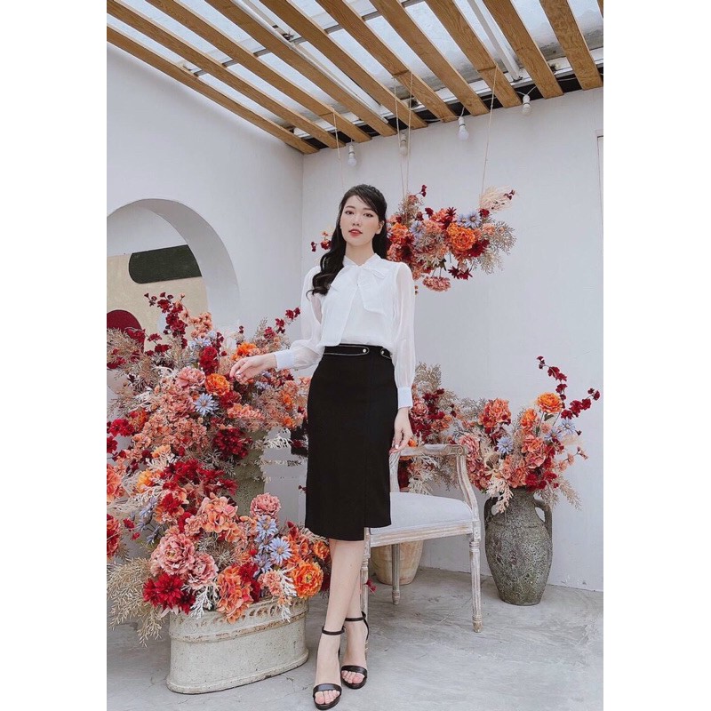 Chân váy bút chì dáng dài cá cạp đinh cúc cá tính cho nàng công sở,chất vải cao cấp mềm,co gãn