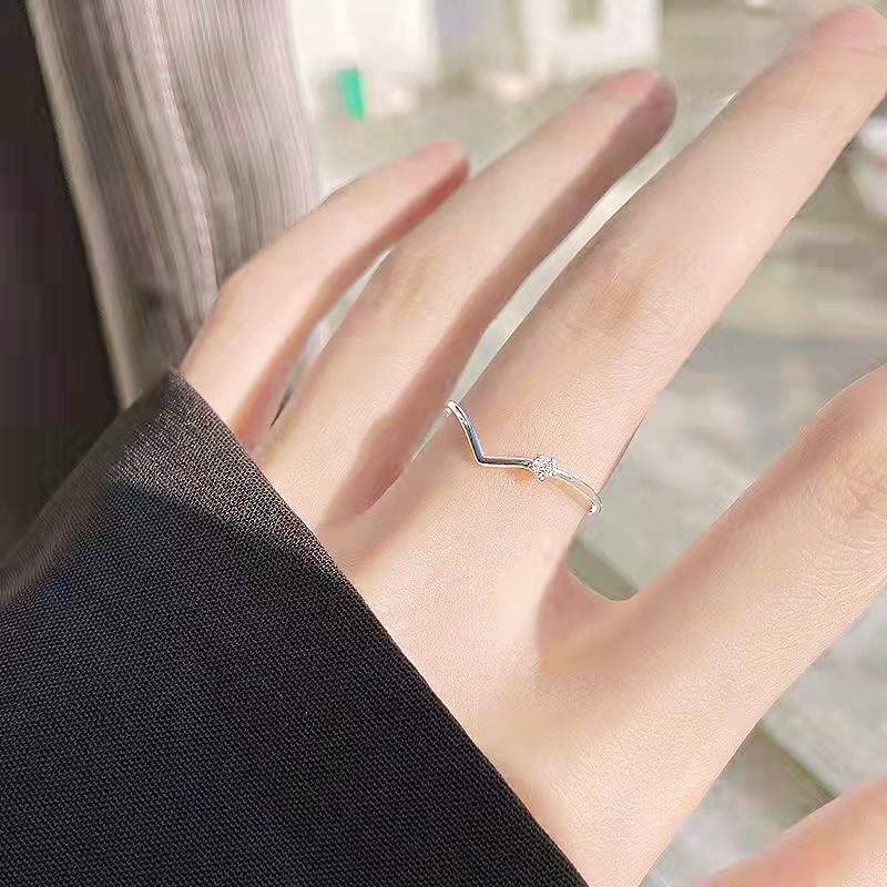 Nhẫn kim cương hình chữ V đơn giản thời trang cá tính có thể điều chỉnh cho nữ