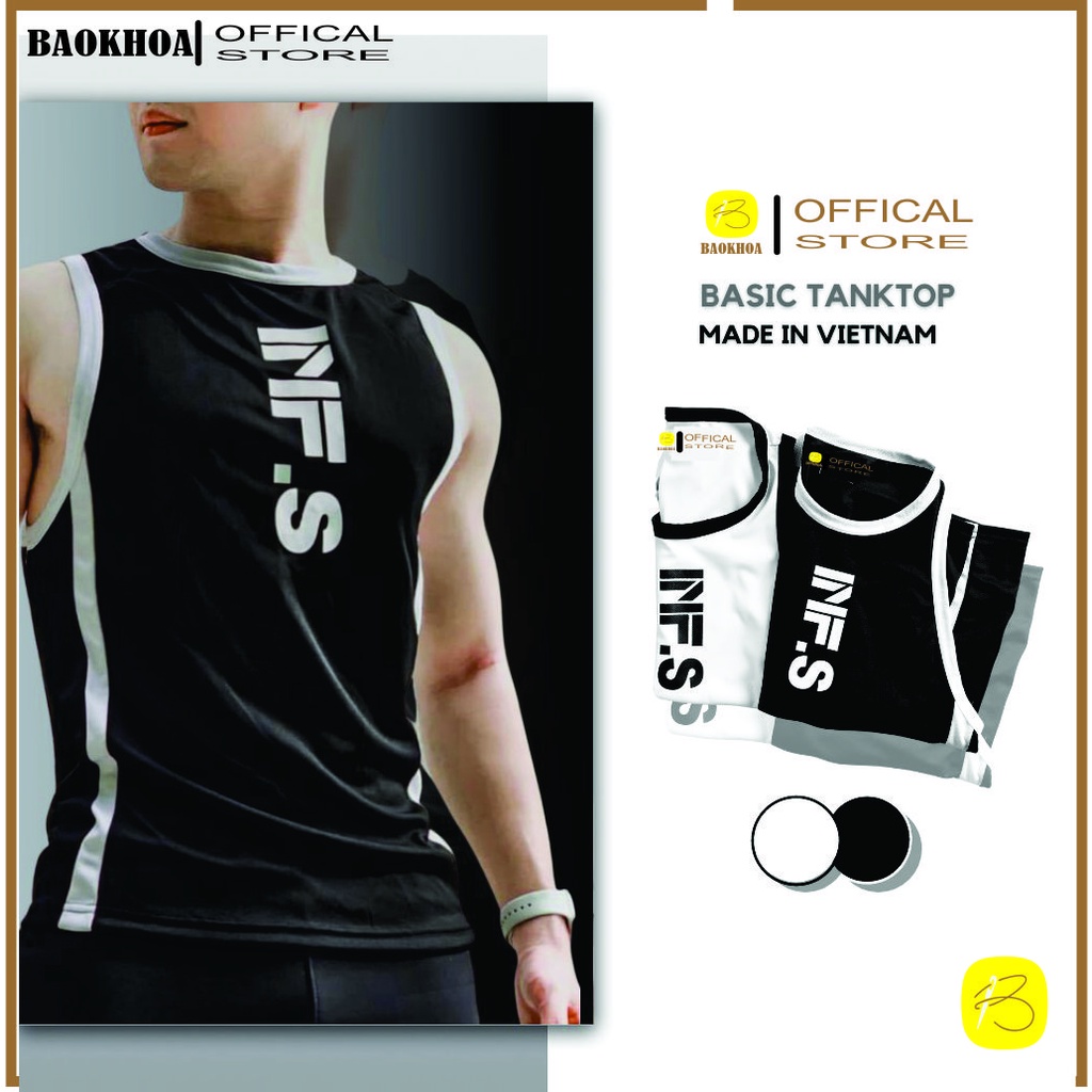 Áo phông phối đen trắng in lụa cao cấp tập gym, chơi thể thao co giãn BAOKHOA SHOP size L, XL, 2XL.