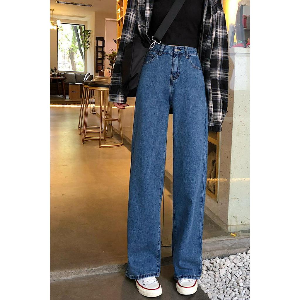 Quần jeans ống rộng eo cao thời trang sành điệu cho nữ N4X0