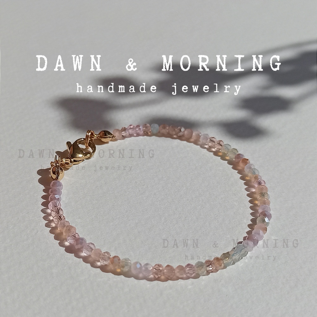 Hồng dày ~2mm - Vòng tay lắc tay nữ thủ công bằng hạt đá pha lê thủy tinh phong cách thời trang trang nhã, thanh lịch