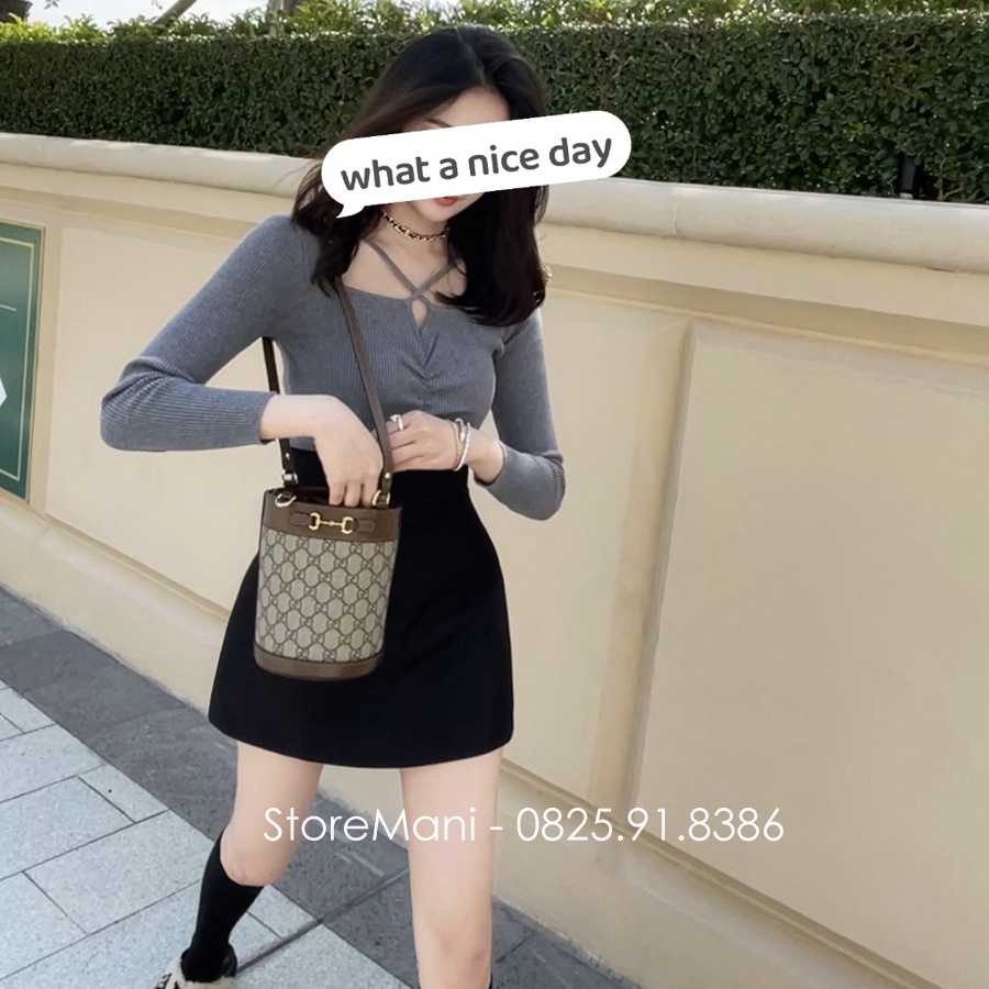 Chân váy chữ a ngắn cạp liền lưng cao có lót trong dáng ôm basic vải tuyết mưa màu đen nâu mặc đi học làm công sở đẹp
