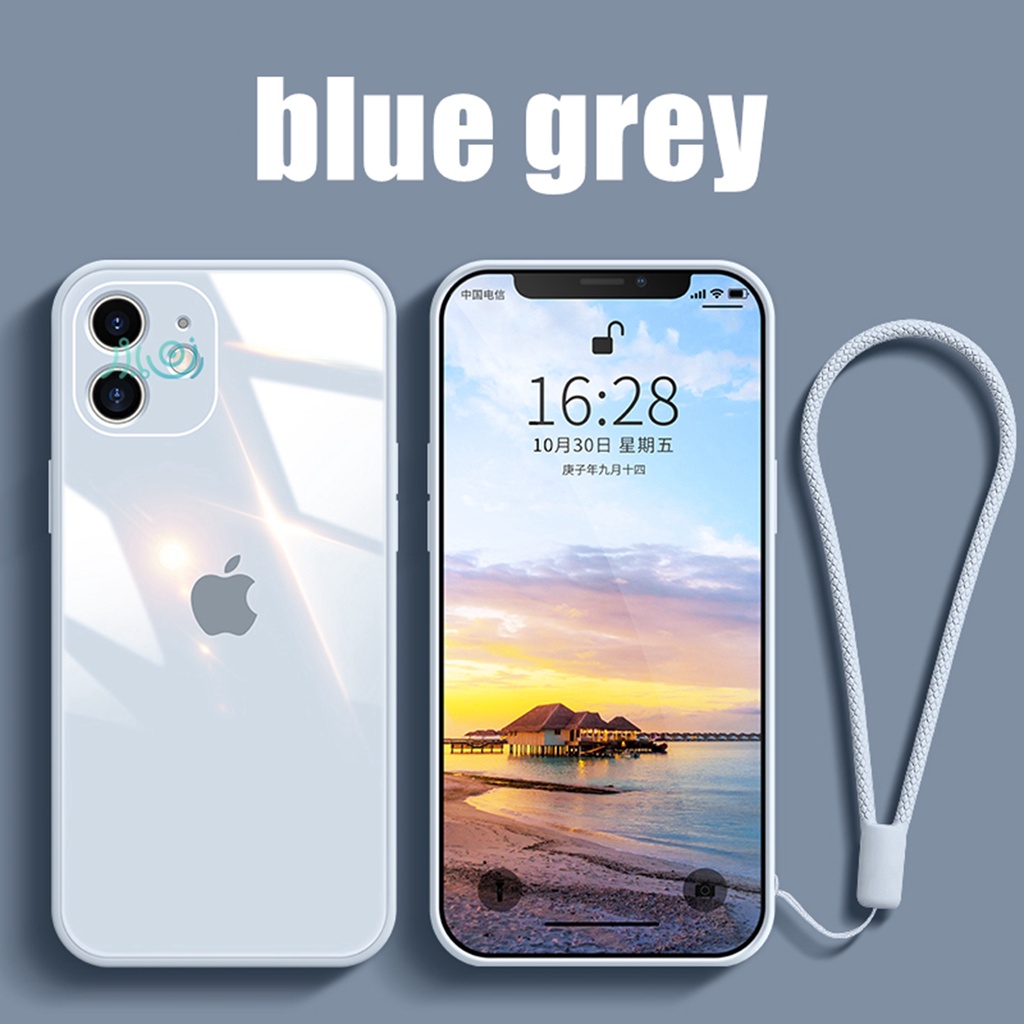 【Free Lanyard】Macaron case iPhone 11 12 Pro MAX XS MAX XR X 6 6S 7+ 8 Plus SE 2020 Tempered Glass Case Square Silicone back cover