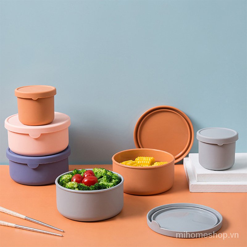 Silicone Hộp Đựng Thức Ăn Bằng Silicon Hình Tròn Có Nắp Đậy Tiện Dụng Cho Nhà Bếp