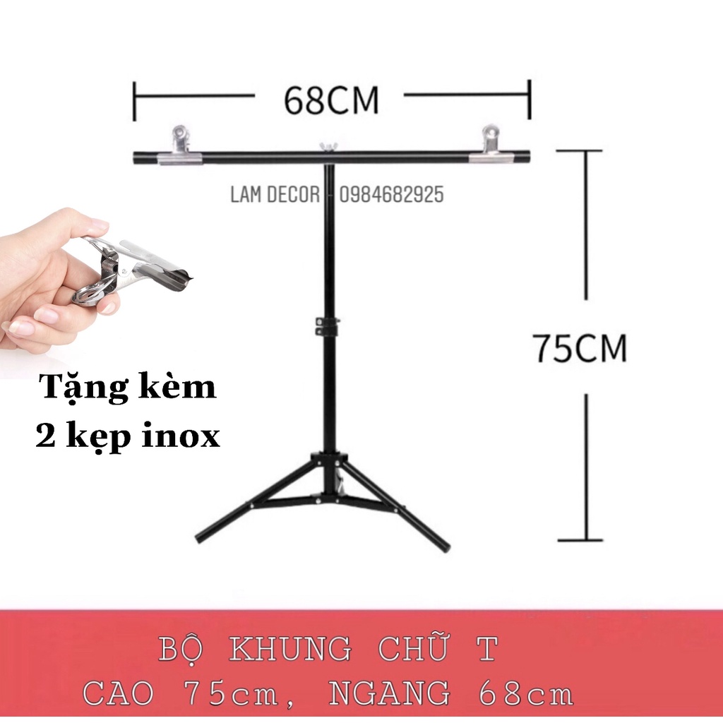 Khung treo phông nền hình chữ T kèm phông nền chụp ảnh PVC tiện lợi