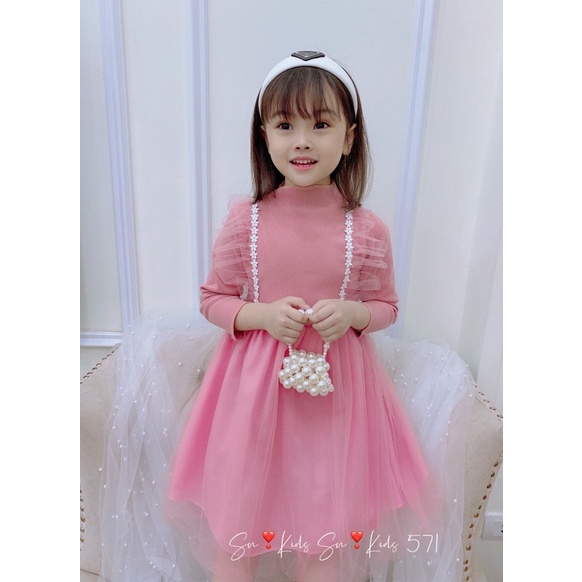 |FAMARAL1 giảm 10k cho đơn 50k|Váy len nhung phối ren SN kids